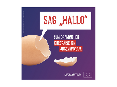 Schriftzug: Sag Hallo, zum brandneuen Europäisches Jugendportal