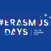 Design #ErasmusDays 2025 auf blauem Hintergrund mit Sternen