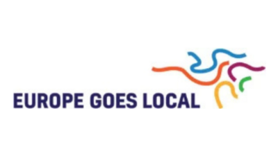 Schriftzug Europe Goes Local mit bunten Schlangenlinien am Ende