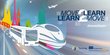 Grafik mit Zug und Bus und Stadt im Hintergrund. Mit dem Schriftzug "move 2 learn"