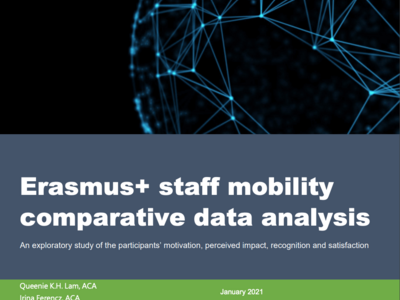 Titelseite der Studie zur Erasmus+ Personalmobilität mit Titel der Studie und Logos der ACA und der Europäischen Kommission