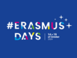 Design #ErasmusDays 2024 auf blauem Hintergrund mit Sternen