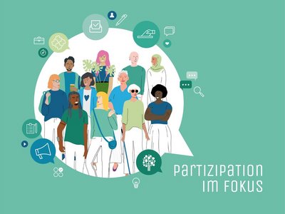 Sujet EPALE Konferenz 2024 mit Schriftzug "Partizipation im Fokus"