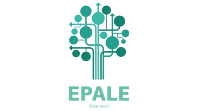 EPALE-Logo: Abstrakt gezeichneter Baum aus Strichen und Kugeln darunter steht EPALE