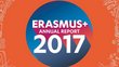 Auf roten Hintergrund ist ein blauer Kreis auf dem mit weißer Schrift Erasmus+ Annual Report 2017 steht