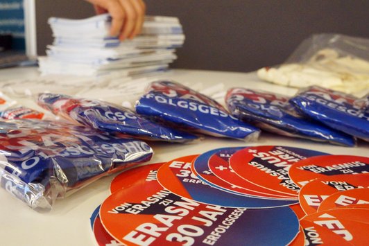 Promotion materials lying on a table