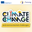 Schriftzug "Climate change and environmental challenges". Die Buchstaben bestehen zum Teil aus Wasser, Sonne, Schirmen und Wolken.