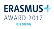 Dunkelblauer Schriftzug "Erasmus+ Award 2017 Bildung" auf weißem Hintergrund