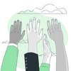 Raised hands Vier gezeichnete Hände werden in die Höhe gestreckt.