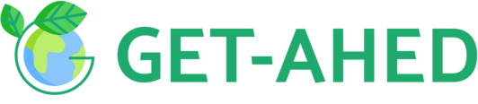 Logo des Konsortiums: Eine Erdkugel umrandet von einem grünen Blatt und rechts davon der Text "GET-AHED"