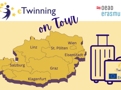 eTwinning on Tour mit Österreichkarte und Gepäck