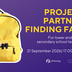 Man sieht einen gelben Rucksack auf lila Hintergrund. Es steht "Projekt Partner Finding Fair" geschrieben sowie die Zeit des Webinars