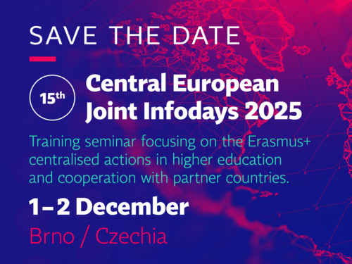 Grafik mit dem Text: "Save the date.  Central European Joint Infodays 2025. 1-2 December. Brno"